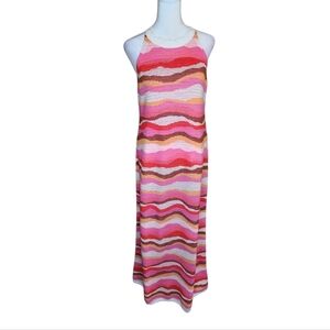 NEW Loft Colorful Knit Midi Maxi Halter Dress Pink Multi Size Small